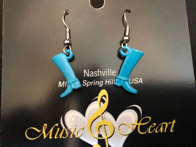Cowboy/Cowgirl Boot Charm Earrings Painted Red Pink, Black, and Turquoise on a Fishhook