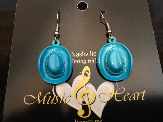 Handmade Cowboy Hat Earrings Colors: Red, Black, Pink and Turquoise Blue