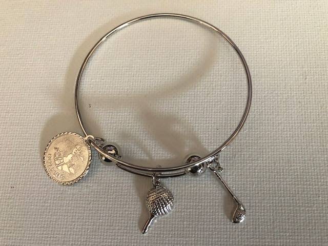 Golf Lover Gift Box Set with Rhodium Plated Adjustable Bracelet and Earrings