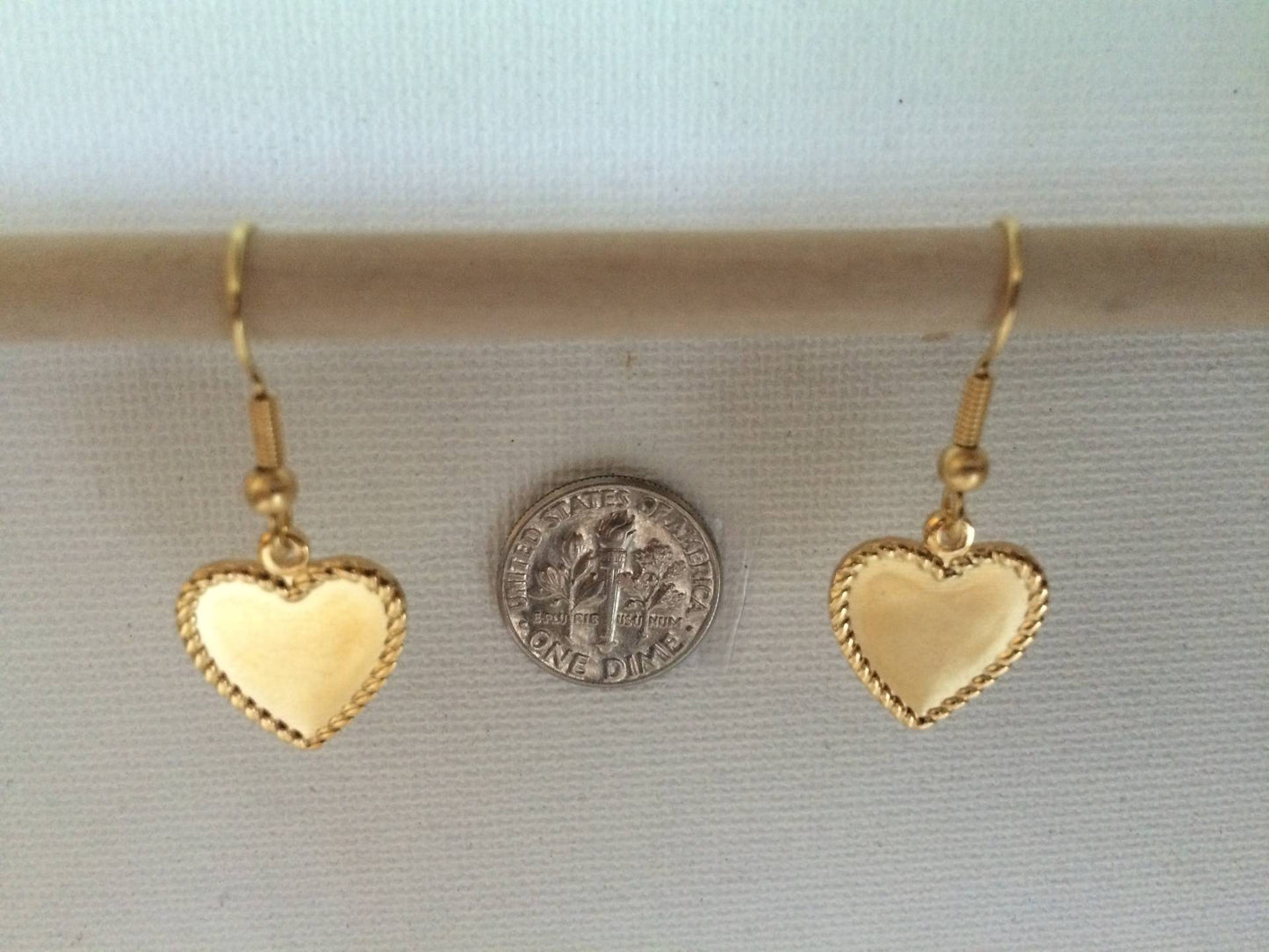 Heart Charm Earrings 22k Plated Gold and Rhodium, Matte Gold, Matte Silver