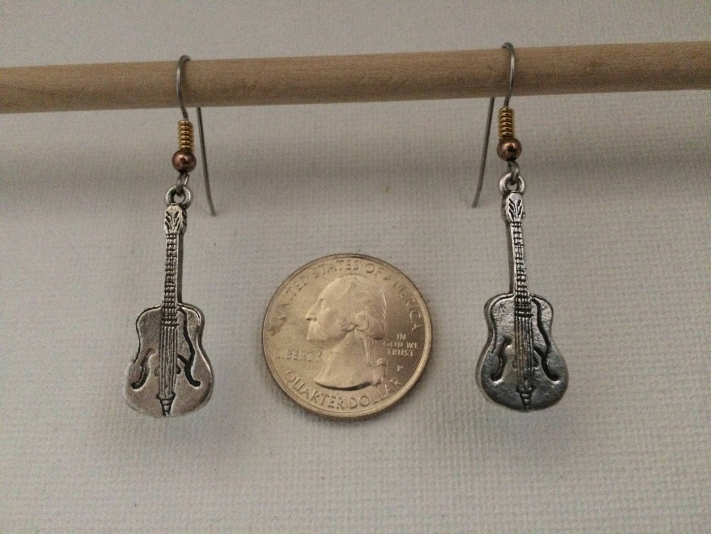Guitar Earrings Plated 22k Gold, Rhodium or Platinum Silver