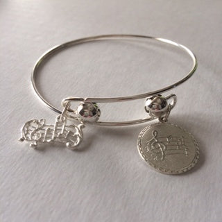 Music Scale Adjustable Bracelet with Music Notes Charm Gold or Silver