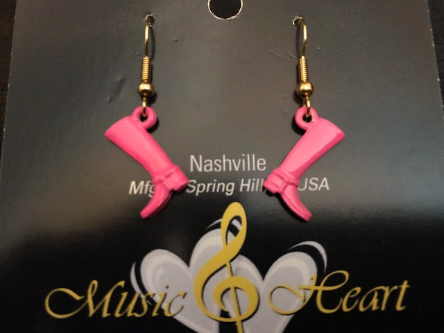 Cowboy/Cowgirl Boot Charm Earrings Painted Red Pink, Black, and Turquoise on a Fishhook