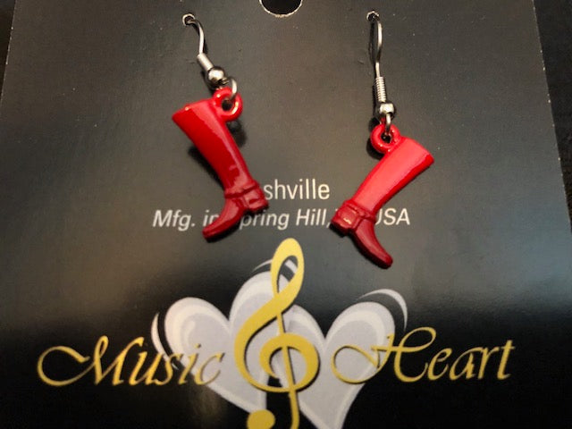 Cowboy/Cowgirl Boot Charm Earrings Painted Red Pink, Black, and Turquoise on a Fishhook
