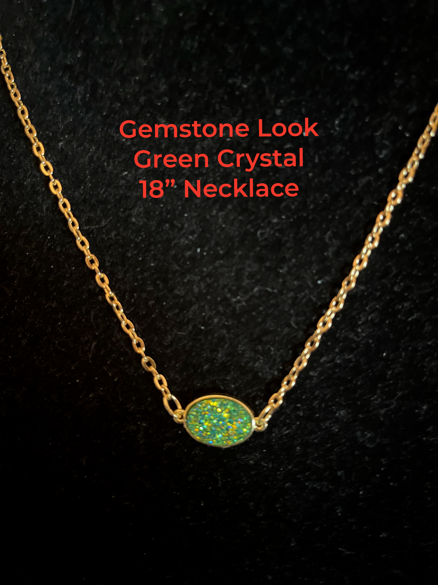 Gemstone Look Oval Crystal Gold Finished 18 " Chain Necklaces