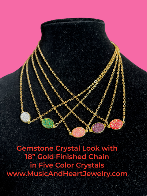 Gemstone Look Oval Crystal Gold Finished 18 " Chain Necklaces