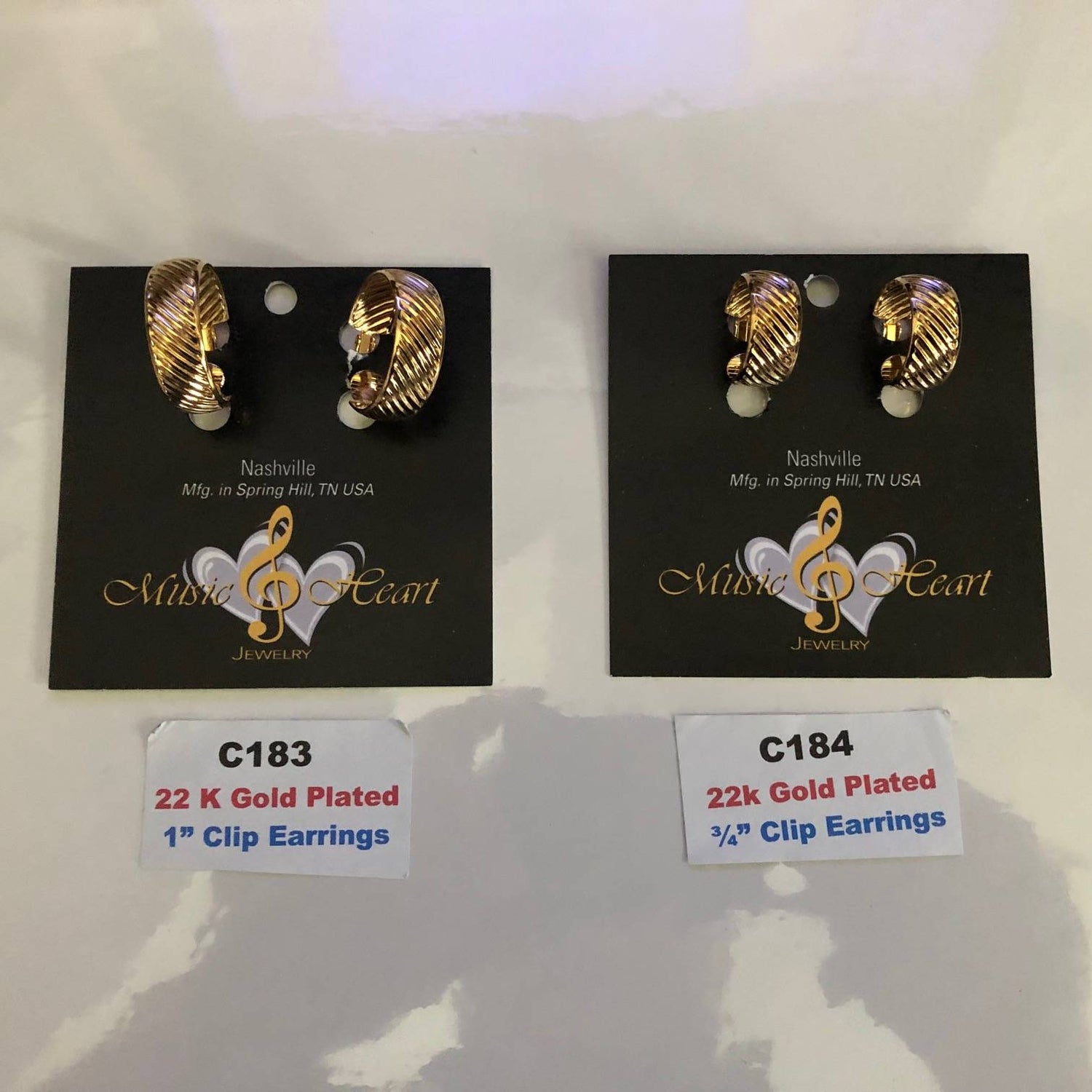 Clip-On Earrings 22K Gold Plated, Platinum Silver Plated, Rhodium Plated - Textured Style or Smooth Surface