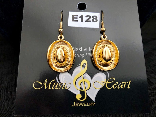 Cowboy and Cowgirl Hat Dangle Charm Earrings Gold, Silver, Matte, Platinum by Music and Heart Jewelry
