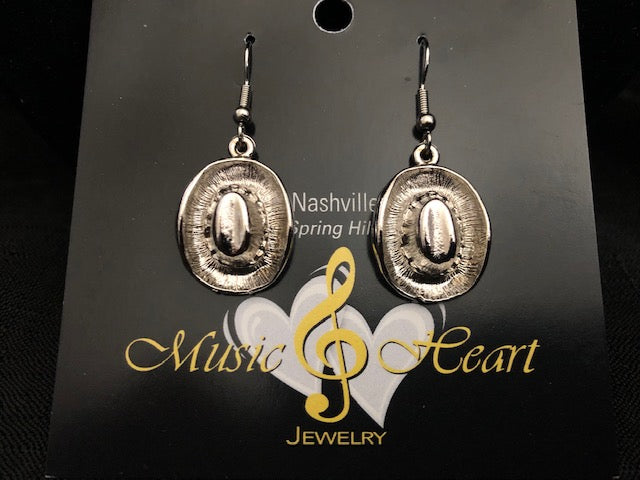 Cowboy and Cowgirl Hat Dangle Charm Earrings Gold, Silver, Matte, Platinum by Music and Heart Jewelry