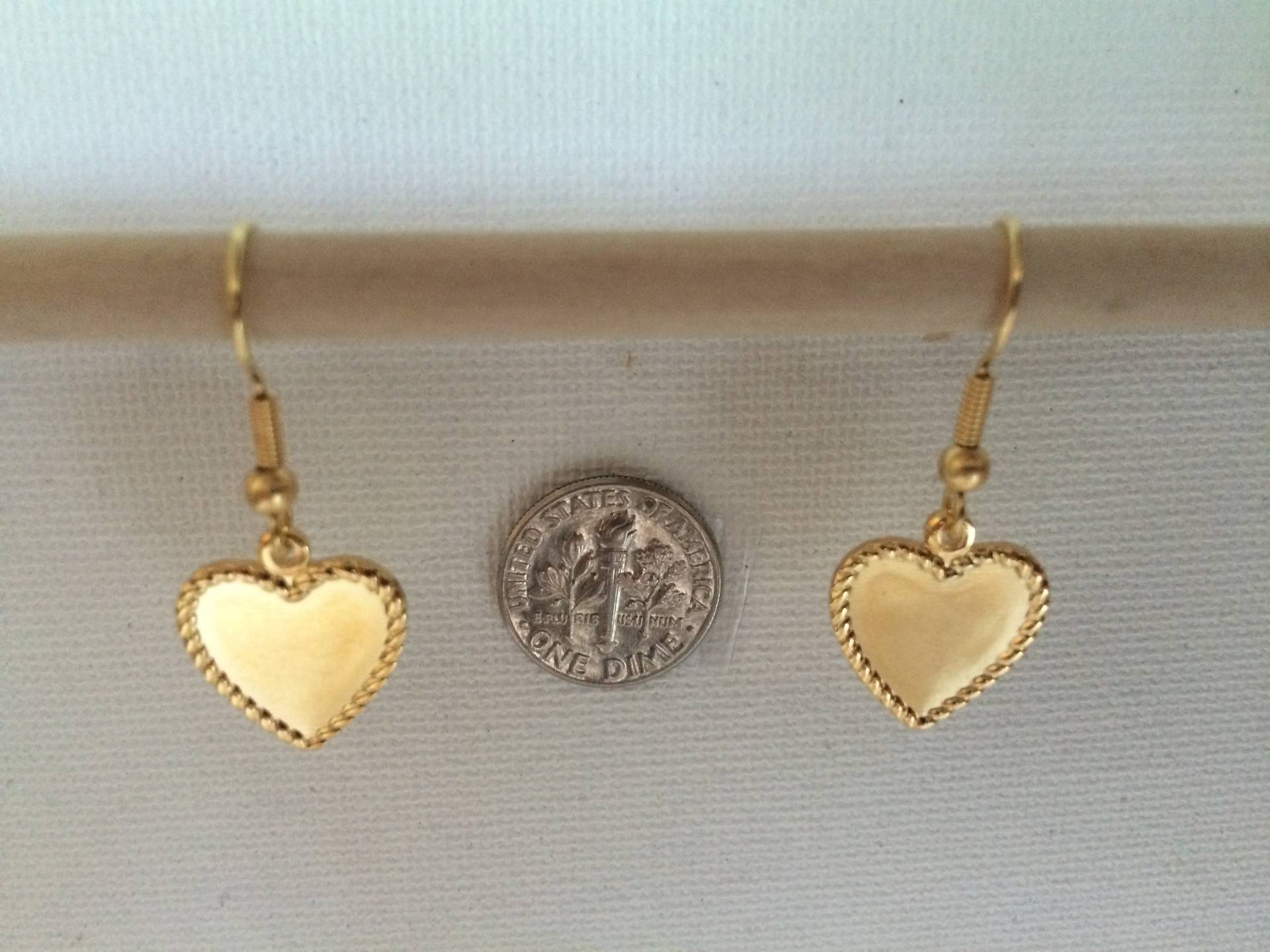 Heart Charm Earrings 22k Plated Gold and Rhodium, Matte Gold, Matte Silver