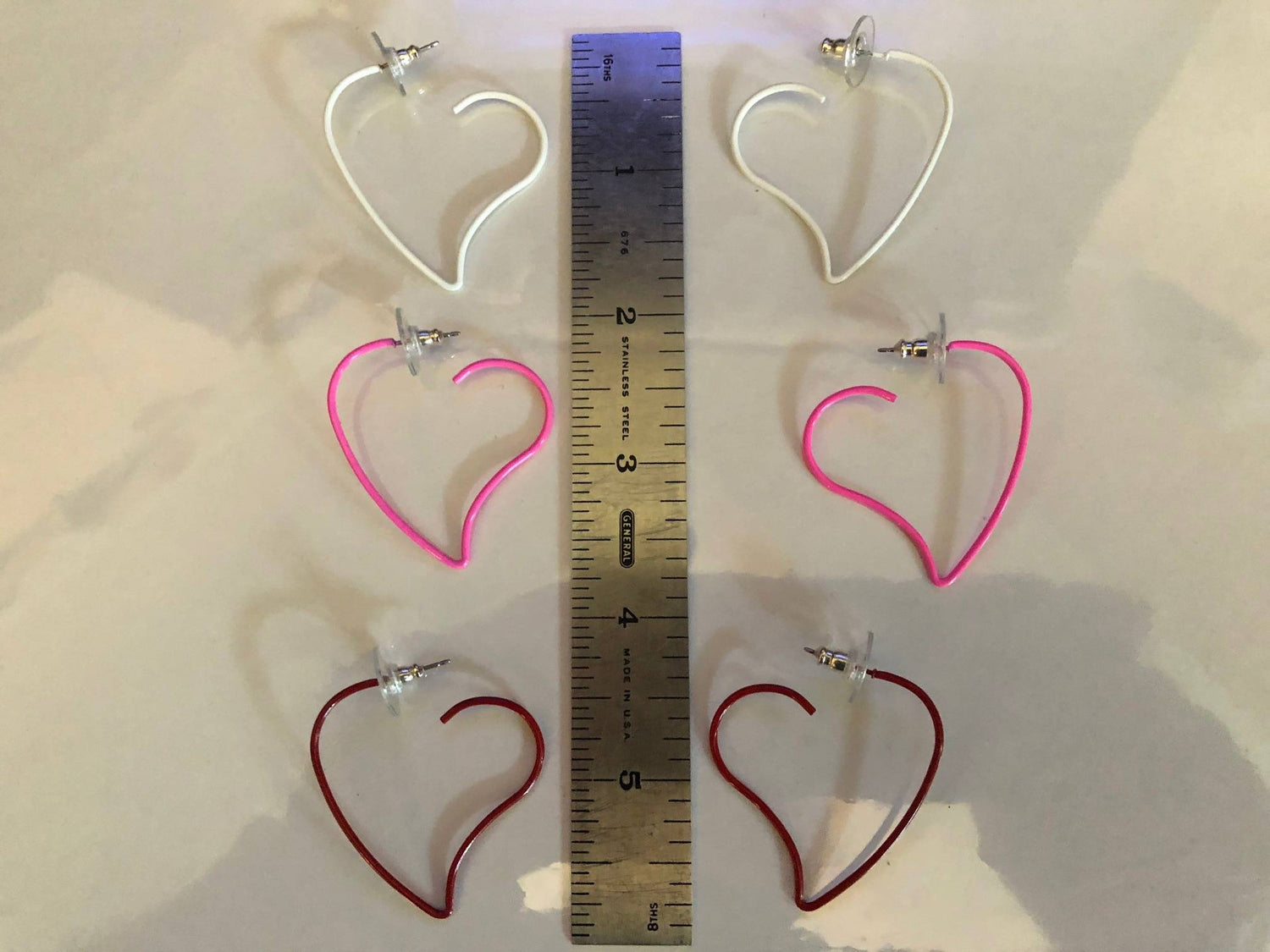 Heart Shaped Wire Earrings White, Pink or Red