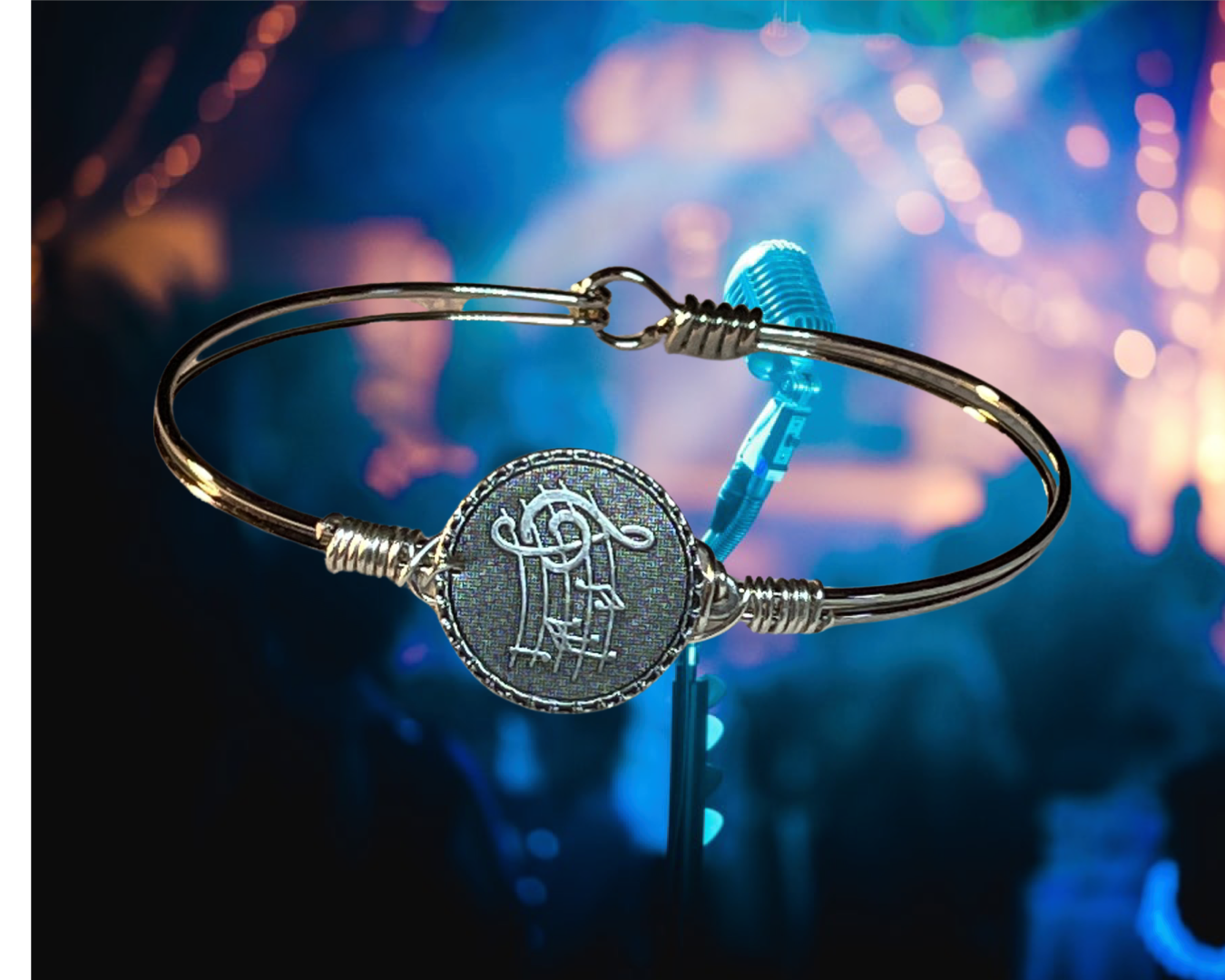 Music Coin Bracelet Plated Platinum with Coin Plated Matt Silver, and Made by Hand in the USA.