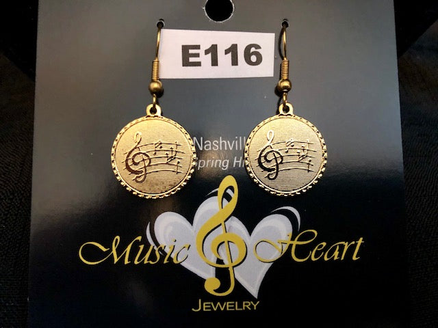 Music Notes Charm Dangle Earrings Gold, Silver, Matte Gold, Matte Silver