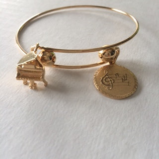 Piano and Music Notes Charm Bracelet (Adjustable)