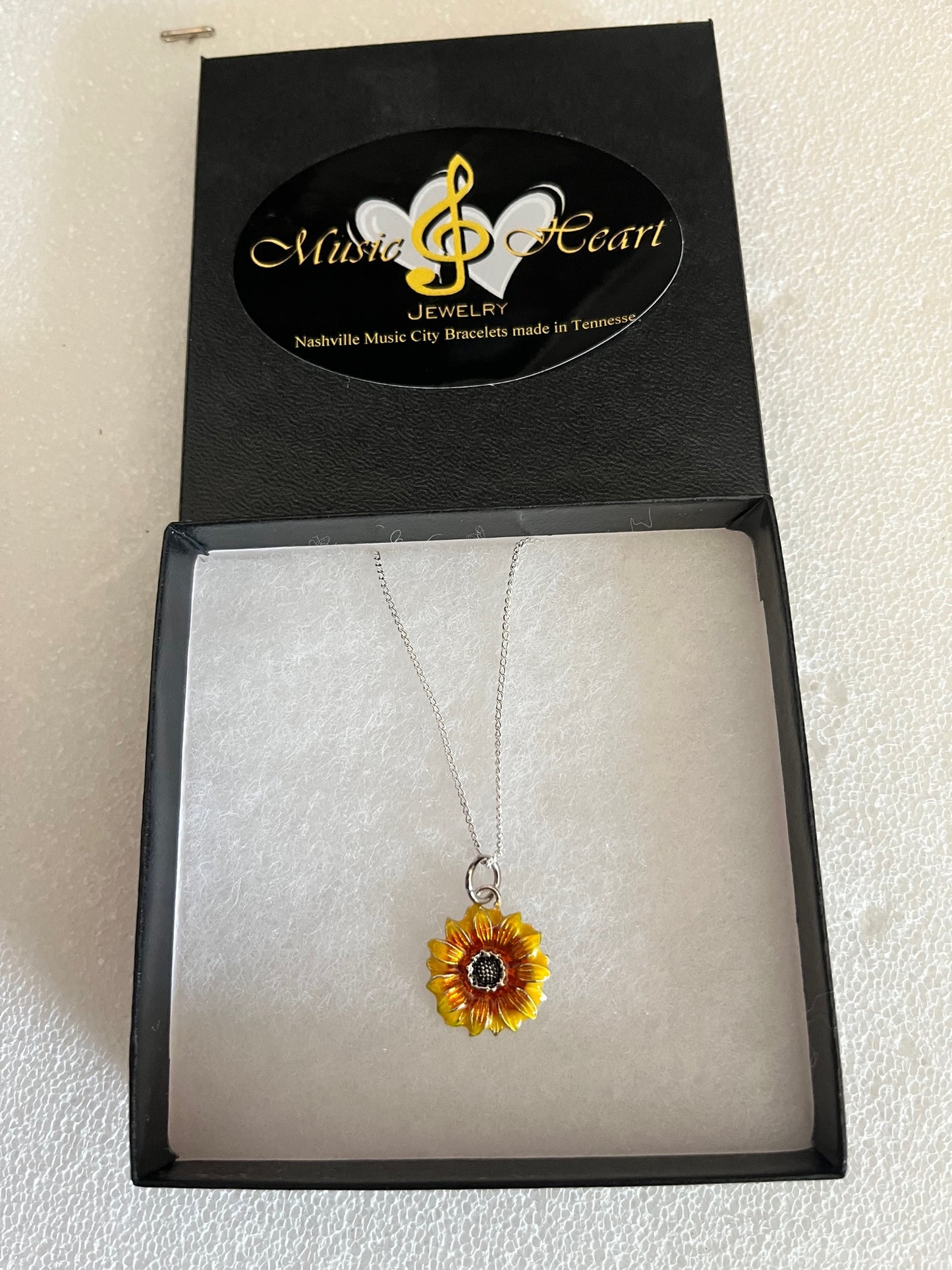 Sun Flower Necklace with a 18 inch chain Plated Gold or Silver with a Painted Flower with free shipping